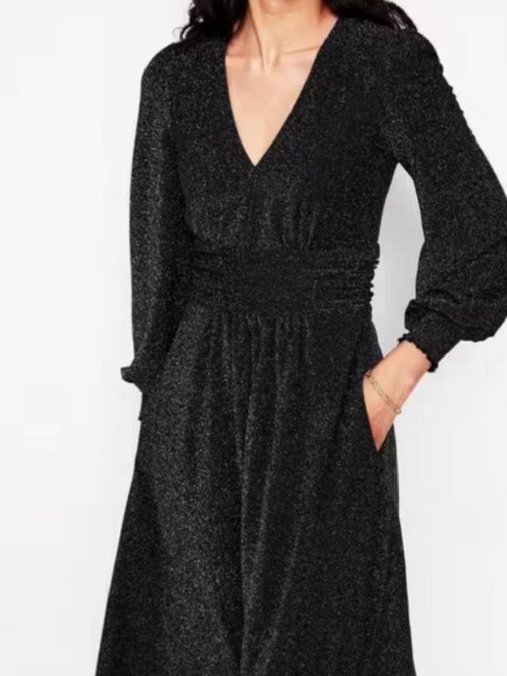 NWT Boden Daphne  V-Neck black Silver sparkle Long Sleeve Women's Dress size 10R